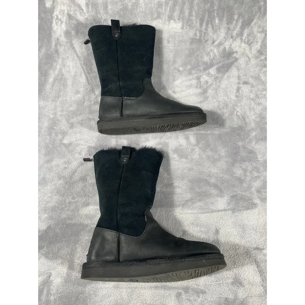 Ugg Australia Tall Boots Kids Sz 4 Jesslyn Classic Black Suede Warm Sherpa Comfy